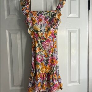 Floral Ruffle Back Tie Mini Dress